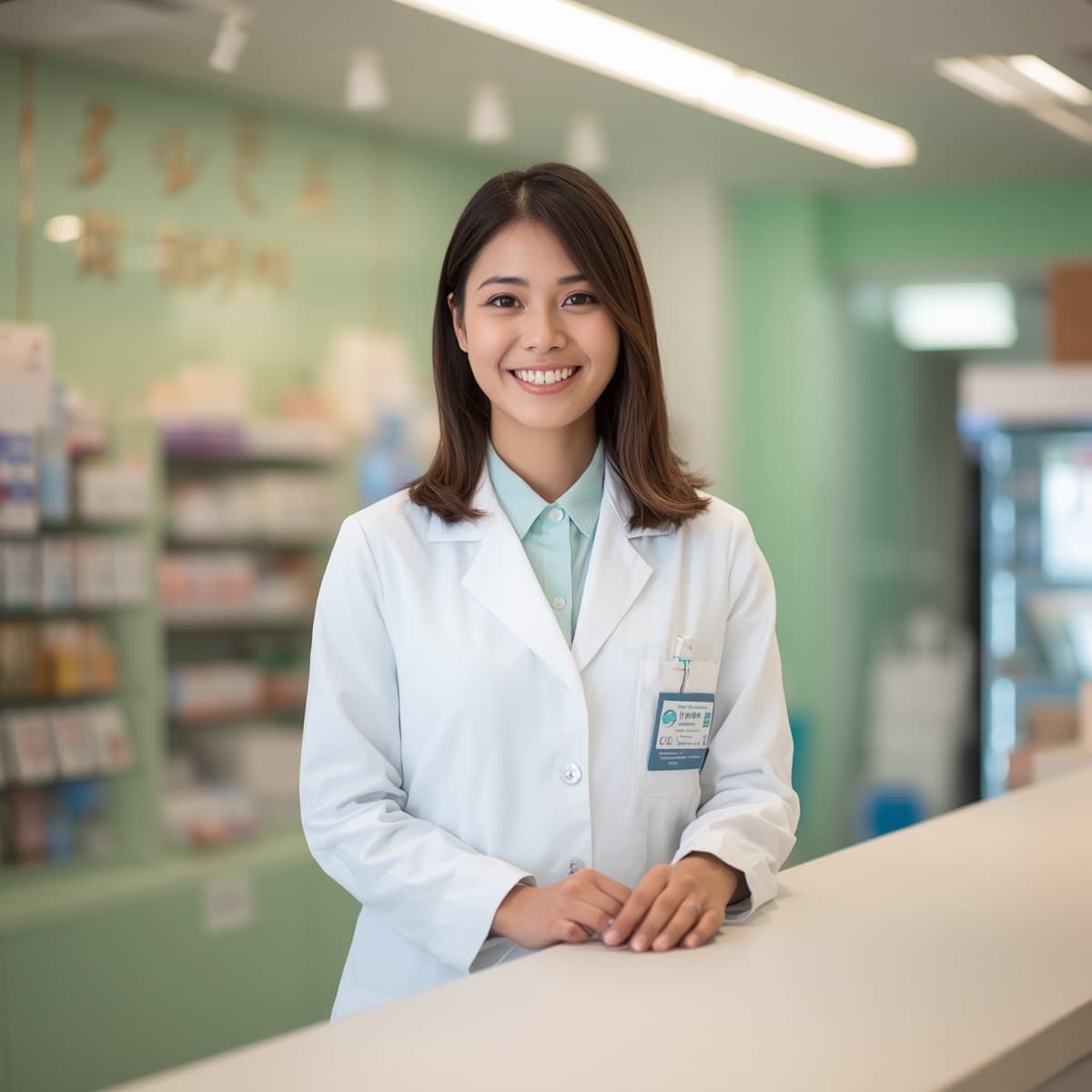 笑顔で対応するつむぎ薬局のスタッフ